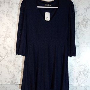 NWT Crystal Doll blue eyelet embroidered a-line dress L
